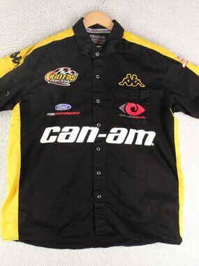 Kappa Racing Shirt Mens Large Black Yellow Striped Can Am Button Up Go Fas